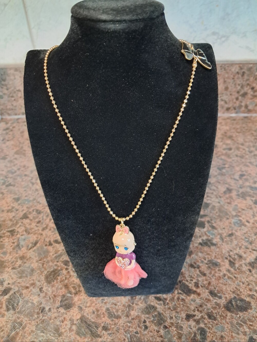 New Betsey Johnson Doll Ballerina Dancer Heart Dancer Necklace - Vintage - Rare